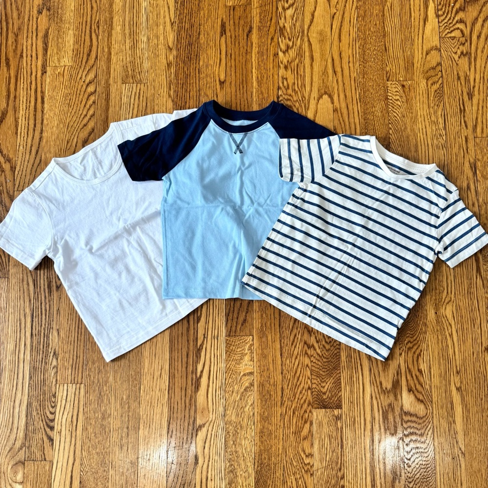 Kids Short Sleeve Tee Pack - White, Light Blue & Navy, blue Stripes - New - 5T